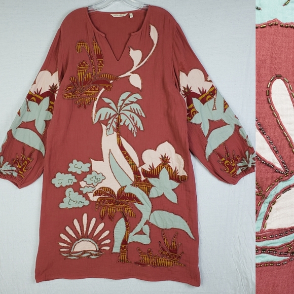 Soft Surroundings Terracotta Floral Long Sleeve Dress - Picture 2 of 16